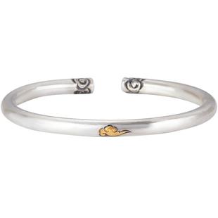 原创【如意金箍棒】手镯男女纯银镶24K金黑神话祥云手环实心镯子