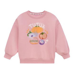 中大女童卫衣26春新款潮女孩可爱印花上衣圆领长袖浅紫花粉白灰色