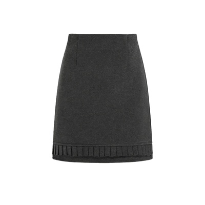 秋冬毛呢半身裙百褶花边包臀短裙