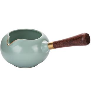 汝窑功夫茶具配件防烫侧把公道杯茶漏一体单个陶瓷茶杯分茶器高档