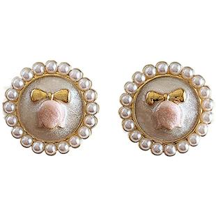 法式珍珠花朵耳钉女纯银针显脸小耳环小众设计独特轻奢高级感耳饰