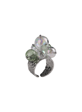 PEMISS凝翠玻璃球开口戒指女复古