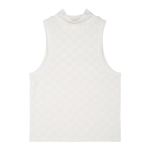 出逃赤岗西 原创设计复古冰丝棋盘格半高领无袖背心马甲女夏显瘦