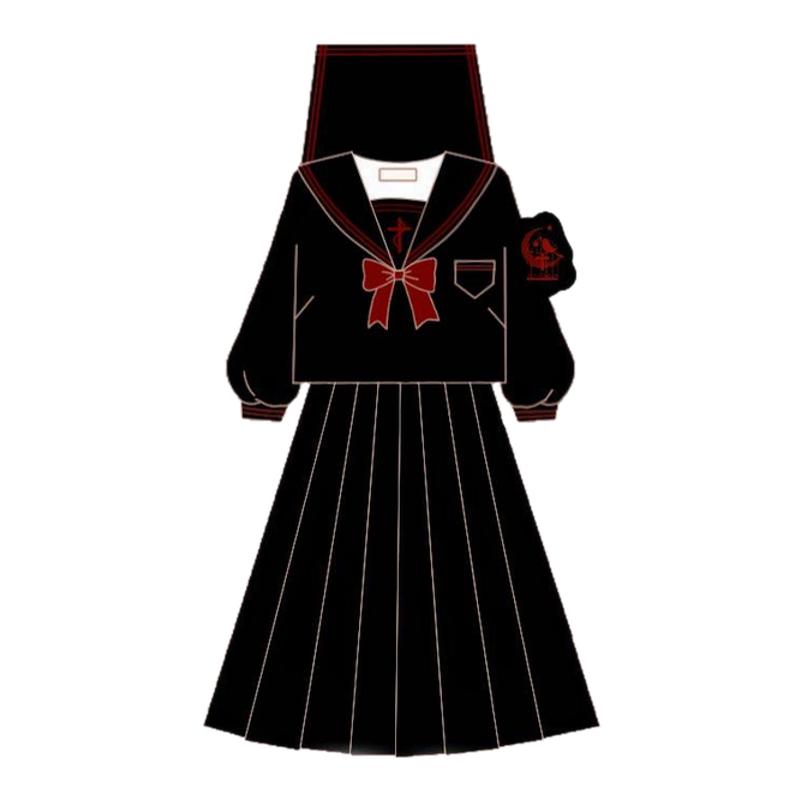 青月社十字圣歌刺绣款水手服百褶裙套装日系原创学院风黑色JK制服