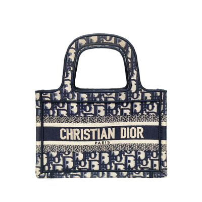 【自营】中古95新Dior/迪奥手提包BookTote墨蓝色帆布Oblique印花