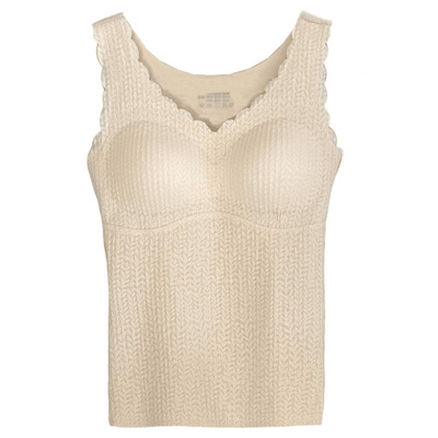 法式蕾丝德绒加厚保暖背心带胸垫