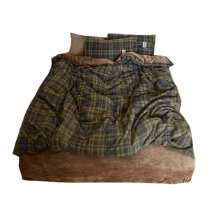 奇幻森林|博主复古绿格纹加厚仿羊绒四件套1.8m笠冬天保暖牛奶绒