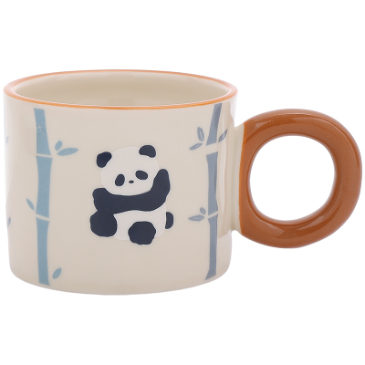 复古熊猫陶瓷杯子可爱马克杯