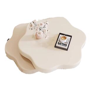 奶油风花朵旋转茶几轻奢悬浮简约小户型家用圆形云朵茶几亚克力桌