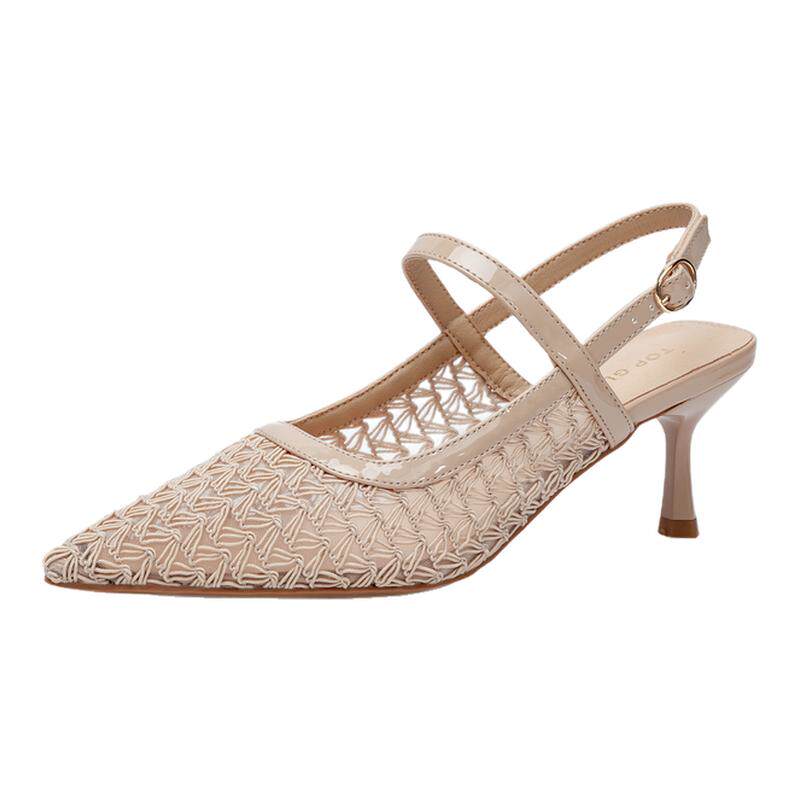 汤普葛罗编织镂空尖头后空凉鞋