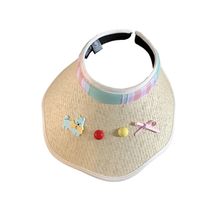 彩色蝴蝶结小狗空顶防晒帽女春夏季防紫外线遮阳帽大帽檐太阳帽子