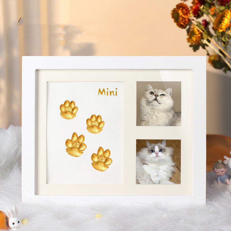 宠物爪印纪念狗狗爪印印泥diy脚印相框猫咪掌印实木照片纪念摆台