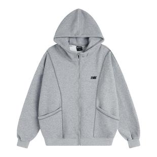 INSstudios 国潮美式「辑明线廓形高领连帽卫衣」加绒拉链外套男