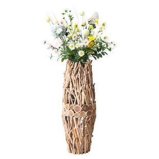 木质落地花瓶摆件客厅插花干花仿真花假花摆设高级感现代家居装饰