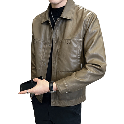 机车服潮牌韩版修身翻领夹克皮衣