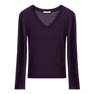 白色v领长袖打底衫t恤女透明