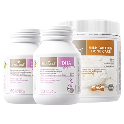澳洲进口bioisland佰澳朗德哺乳孕妇海藻油DHA牛乳钙补钙营养组合
