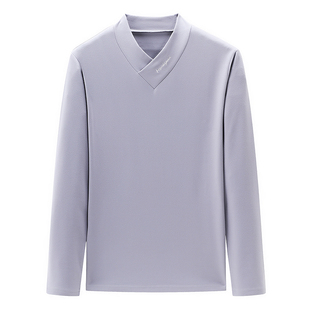 高端意大利德绒长袖t恤男士秋冬V领双面绒保暖字母百搭打底衫上衣
