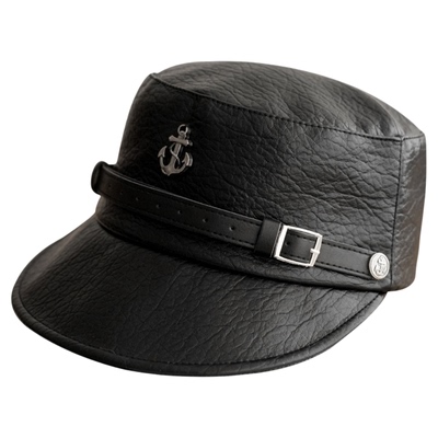 林小橘文艺复古PU皮质宽檐马术帽