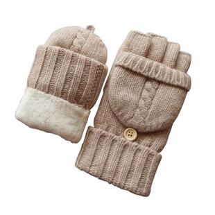 瑞迪卡欧秋冬女士羊毛毛线半指小帽翻盖双层加厚加绒触屏保暖手套