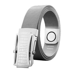 不锈钢皮带男士滚轴金属腰带米兰编织中青年纯钢户外防身裤带加长