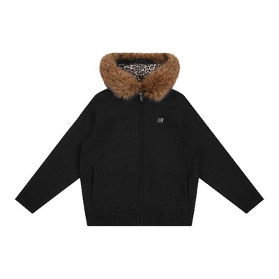 FDR官方店毛领豹纹毛衣外套