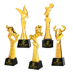 动物奖杯定制创意金色金属水晶定做金鹰金牛金马荣誉颁奖刻字订制