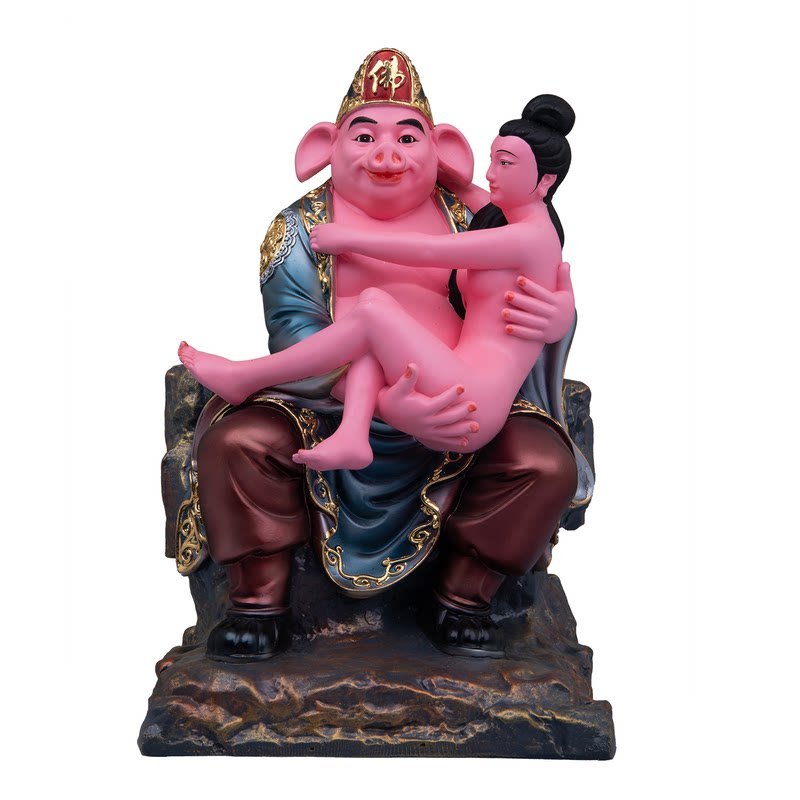 树脂金缕彩猪八戒抱媳妇摆件