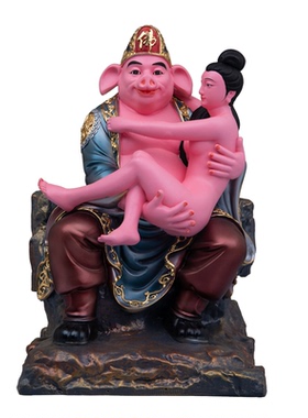 树脂金缕彩猪八戒抱媳妇摆件