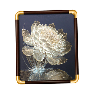 铜雕画摆台光影睡莲新中式手工雕刻客厅办公室书房桌面摆件高级感