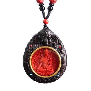 天然朱砂本命佛吊坠十二生肖2025蛇年男女款黑檀木项链钥匙扣挂件