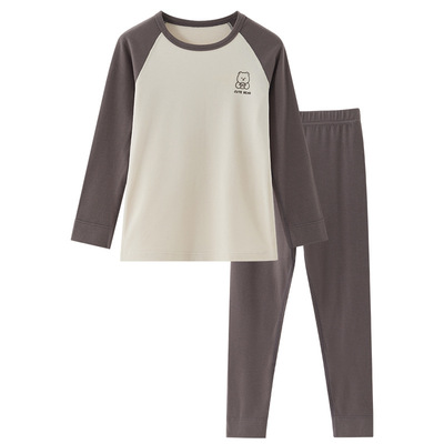 A类男女儿童德绒保暖内衣套装250克磨毛卡通小熊圆领加绒加厚发热