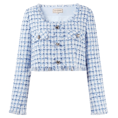 MISSCOCOON格纹拉毛截短小香风短外套春款