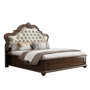 美式实木床主卧箱体储物床真皮软包全实木1.8米复古风婚床 双人床
