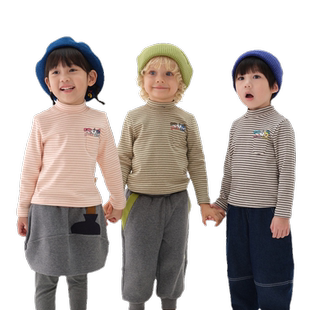 马拉丁童装上衣冬装新款中性小童多色条纹半高领打底百搭T恤