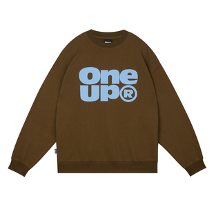 Oneup基础印花粉色圆领卫衣女男美式潮牌休闲宽松纯色重磅上衣