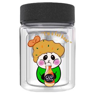 美国cup myster熊猫茶杯双层玻璃水杯进口隔热防烫茶水分离杯子