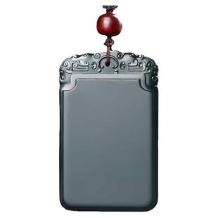 天然新疆墨玉无事牌和田玉黑羊脂平安牌男女款玉吊坠双面工艺