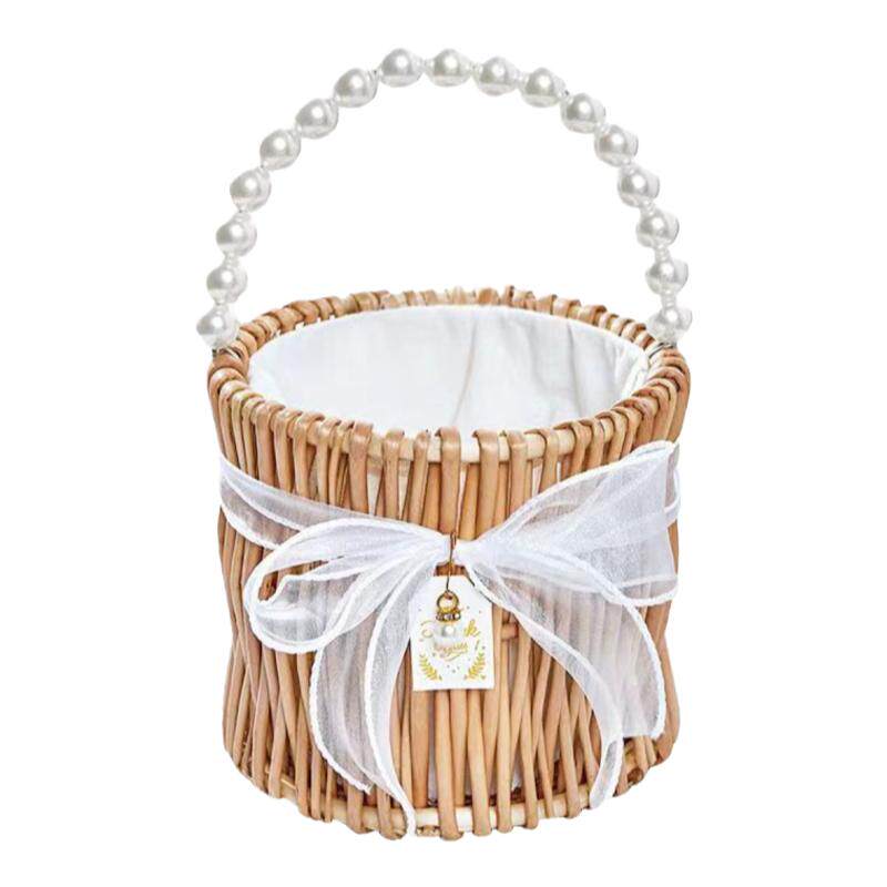 编织手提珍珠伴手礼提篮满月结婚伴娘生日活动小礼品盒竹编女包包