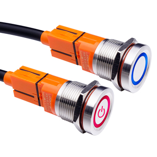 双色触摸按钮开关触碰通电自锁式自复式DC12VM19mm输出1常开开关