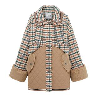 LULUALWAYS我爱露露新款复古甜美中长款拼接毛呢大衣