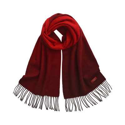 ELLE100%羊毛围巾女士秋冬季户外保暖送礼礼盒装红色新年围脖