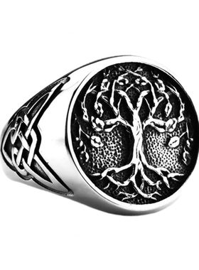 潮男钛钢复古维京生命之树戒指