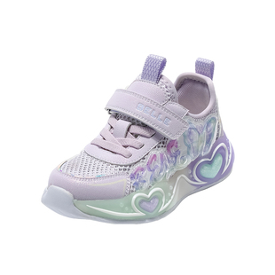 百丽童鞋女童运动鞋儿童闪灯鞋春季新款小女孩发光鞋透气网布鞋子