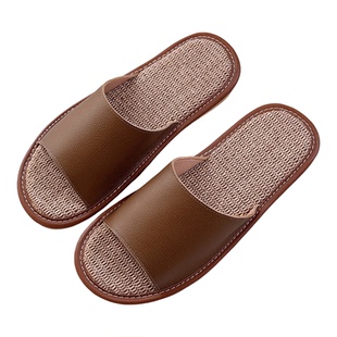 真皮亚麻拖鞋男女室内居家防滑透气不臭脚牛皮拖鞋平底夏季软底