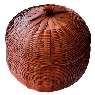 竹编茶叶罐带盖馒头竹筐圆形鸡蛋篮家用收纳筐竹编制品带盖子竹篓