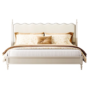 法式奶油风全实木床1米8美式白色主卧双人现代简约次卧1米5儿童床