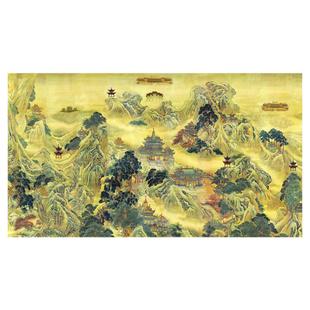 仙堂蓬莱仙境背景墙壁画天宫天庭仙堂无活物台庭楼阁步步高升壁画