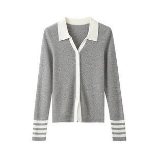 TINGE贴己绵羊毛撞色针织衫女2025开春时尚设计感开衫长袖上衣