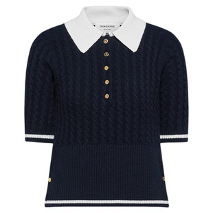[夏日新品]THOM BROWNE2026女士绞花针织短袖羊绒Polo衫